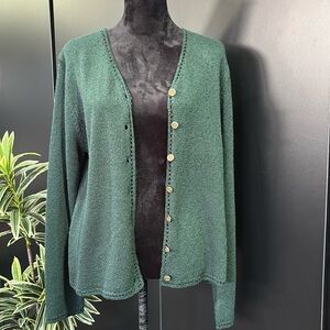 Sag Harbor Textured Knit button down cardigan, V-neck, gold floral buttons